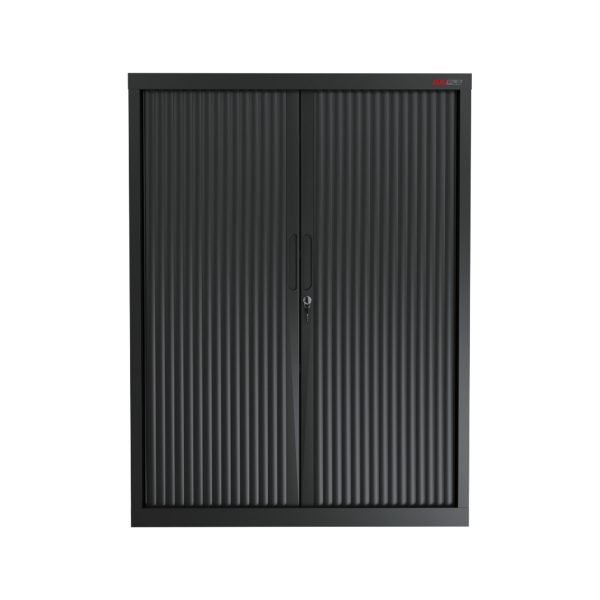 Aus Tambour Door Cupboards - 1200mmH x 900mmW - 2 Shelves - Black